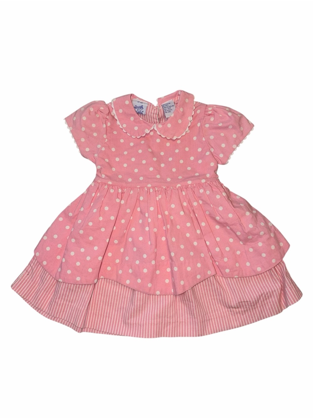Vintage 90s Hearts & Flowers Pink Polka Dot Peter Pan Collar Dress 12M Coquette
